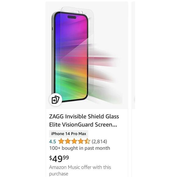 Zagg invisible Shield glass elite Visionguard iPhone 14 Pro Max Protector - Picture 5 of 5